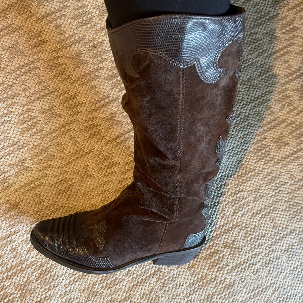 Franco Sarto Western Boots Brown Suede Tall Calf Low Heel Womens 5